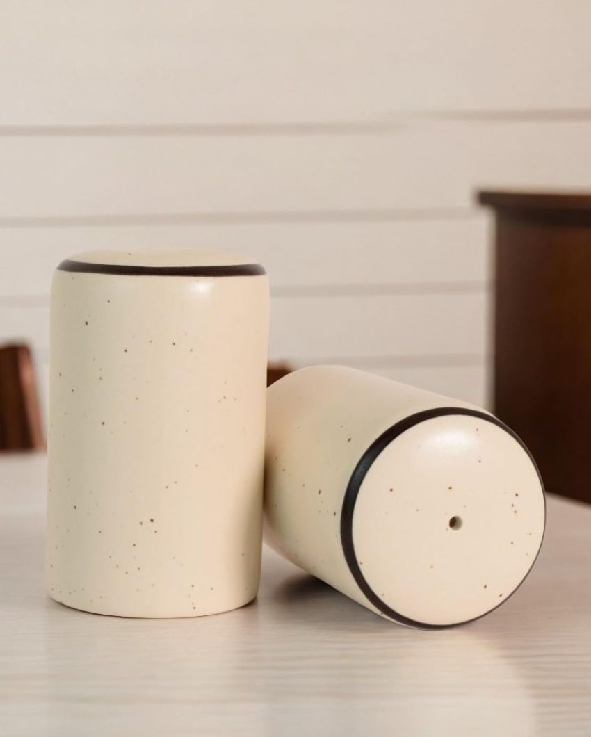 Cream Ceramic Handcrafted Salt & Pepper Shakers | Set Of 2