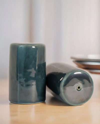 Metallic Blue Ceramic Handcrafted Salt & Pepper Shakers | Set Of 2