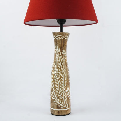 Leaf Embossed Lamp With Red Shade