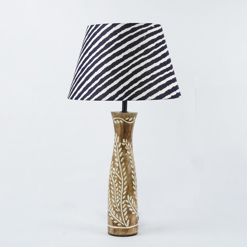 Leaf Embossed Lamp With Striped Shade