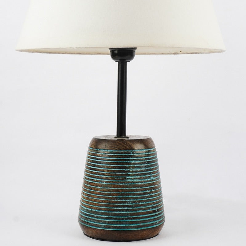 Blue Ribbed Lamp With White Shade