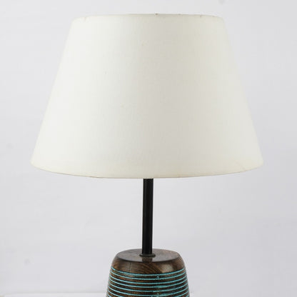 Blue Ribbed Lamp With White Shade