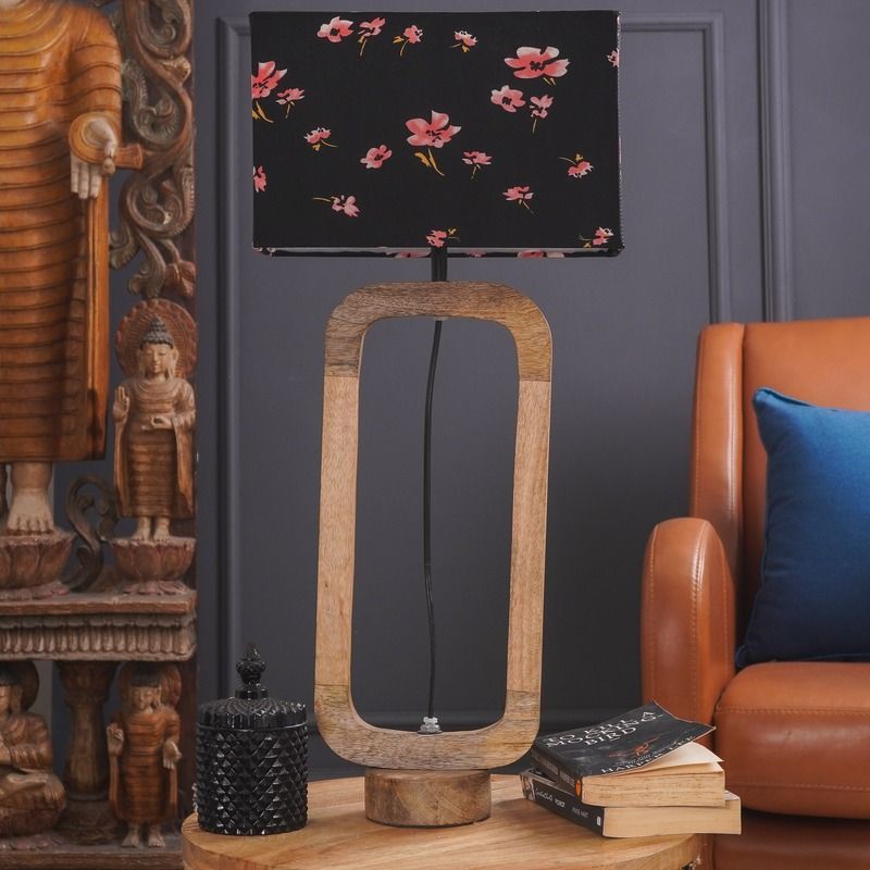 Cylindrical Lamp With Pink Floral Shade
