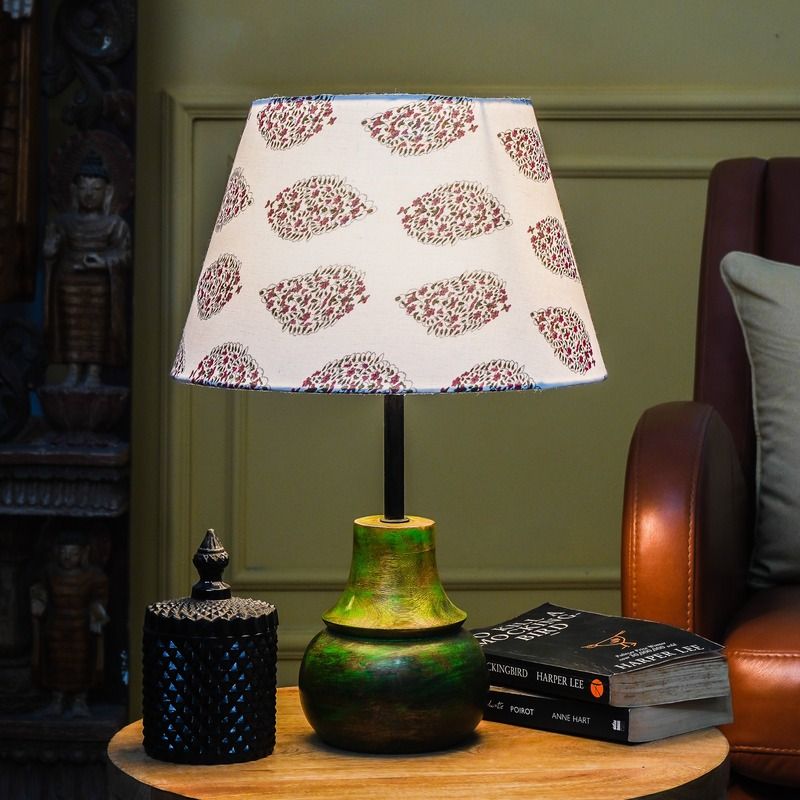 Green Sphere Shaped Lamp With White Printed Shade