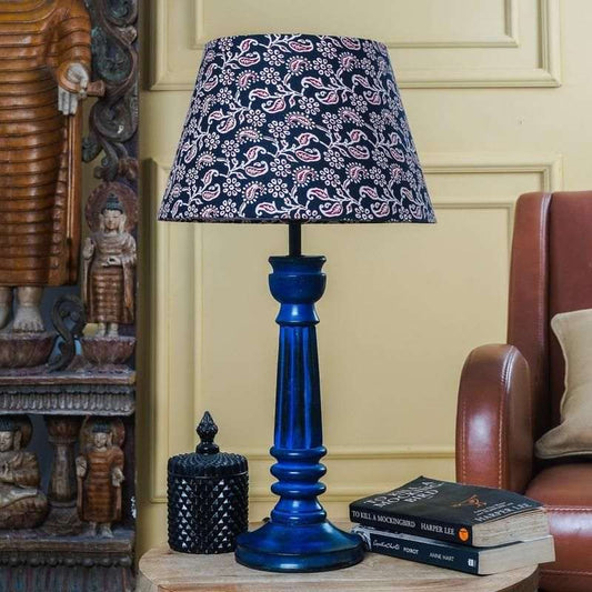 Vintage Blue Lamp With Traditional Black Shade