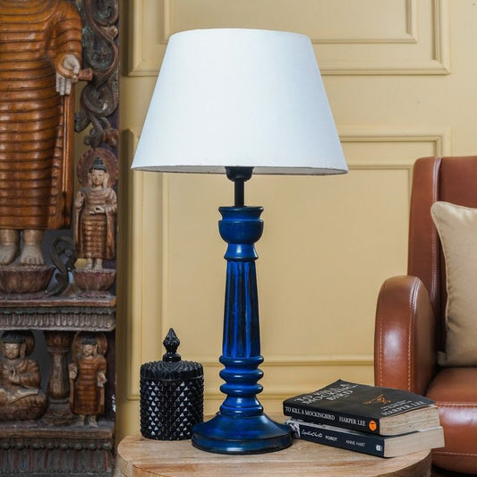 Vintage Blue Lamp With White Shade