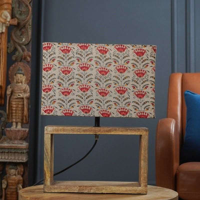 Brown Cuboid Lamp With Beige Floral Shade