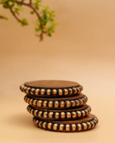 Stylish Round Wooden Brown Coasters | Set of 4 | 4 inches