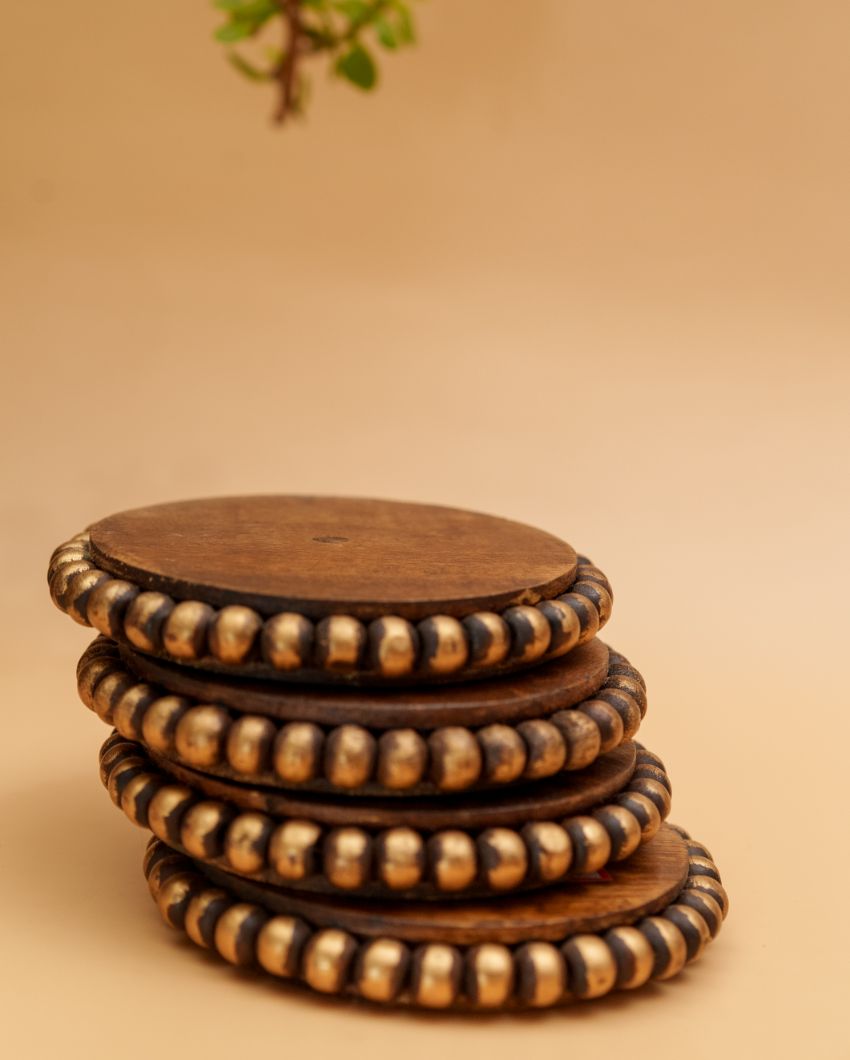 Stylish Round Wooden Brown Coasters | Set of 4 | 4 inches