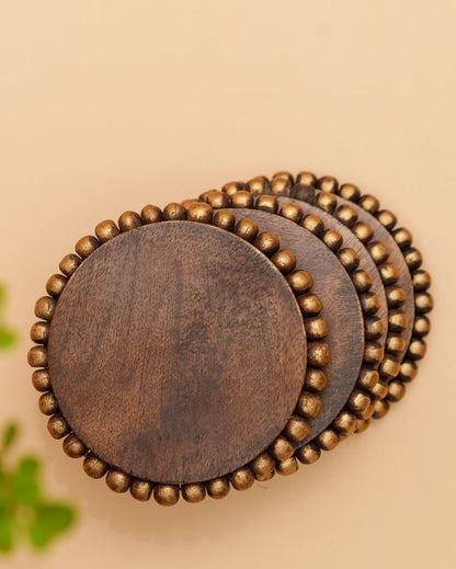 Stylish Round Wooden Brown Coasters | Set of 4 | 4 inches