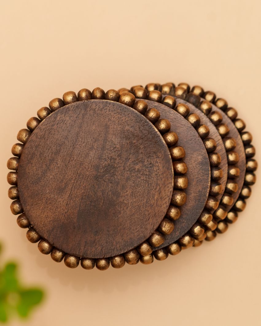 Stylish Round Wooden Brown Coasters | Set of 4 | 4 inches