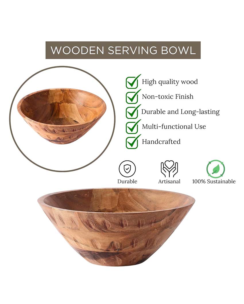 Beautiful Brown Shade Acacia Wood Serving Bowl | 10 x 5 inches