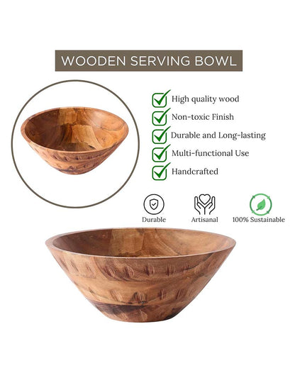 Beautiful Brown Shade Acacia Wood Serving Bowl | 10 x 5 inches