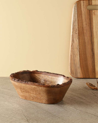 Elegant Brown Shade Acacia Wood Dough Bowl | 8 x 4 x 2 inches