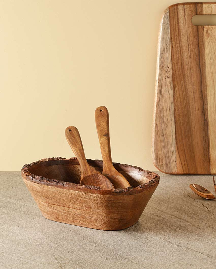 Elegant Brown Shade Acacia Wood Dough Bowl | 8 x 4 x 2 inches