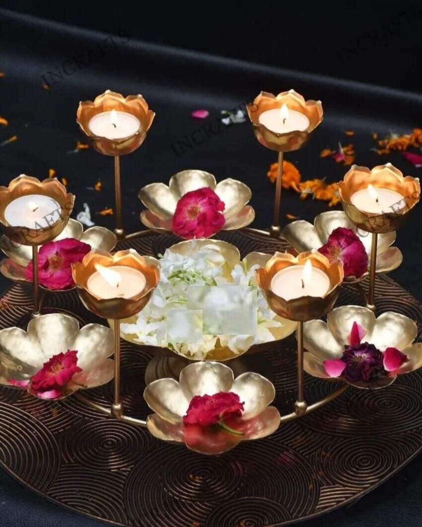 Decorative Rangoli Metal Stand Handcrafted Diya For Festival Decoration