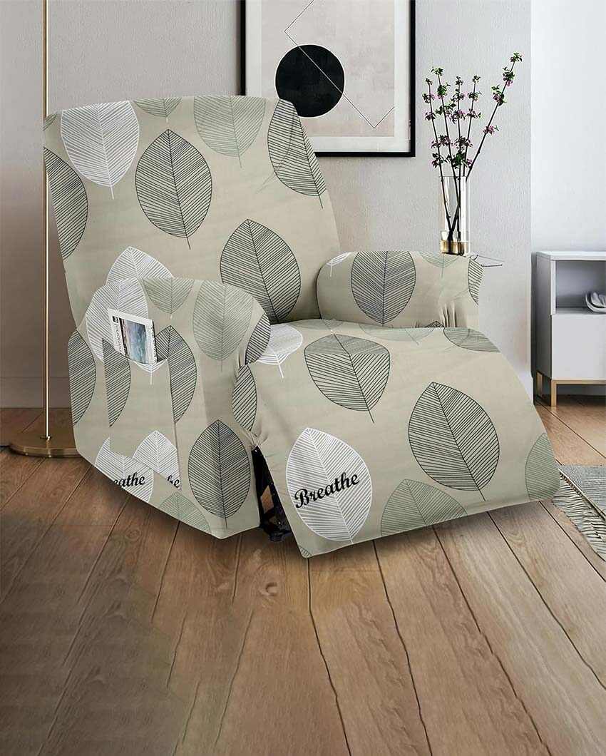 Big Leaves Printed Form Fitted Polyester Recliner Sofa Chair Cover | 33 x 34 x 67 inches