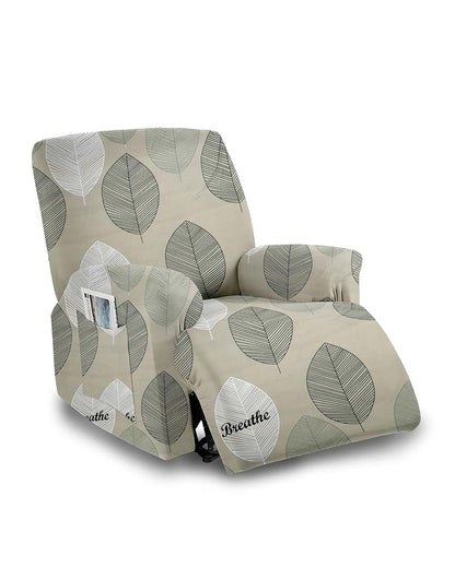 Big Leaves Printed Form Fitted Polyester Recliner Sofa Chair Cover | 33 x 34 x 67 inches