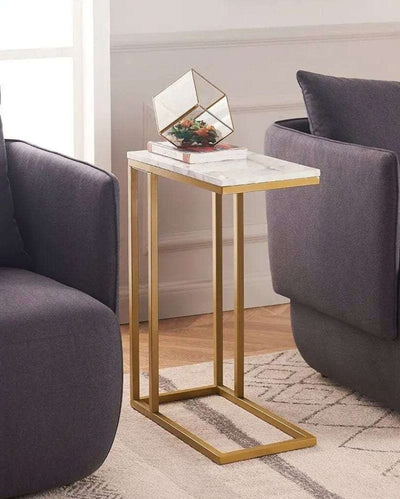 Rectangle Side Table with Iron Marble Top | 10 x 16 x 20 inches