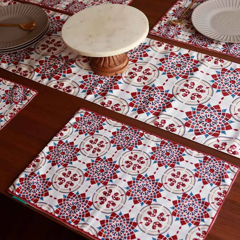 Red Tile Table Linen and Placemats | Set of 2