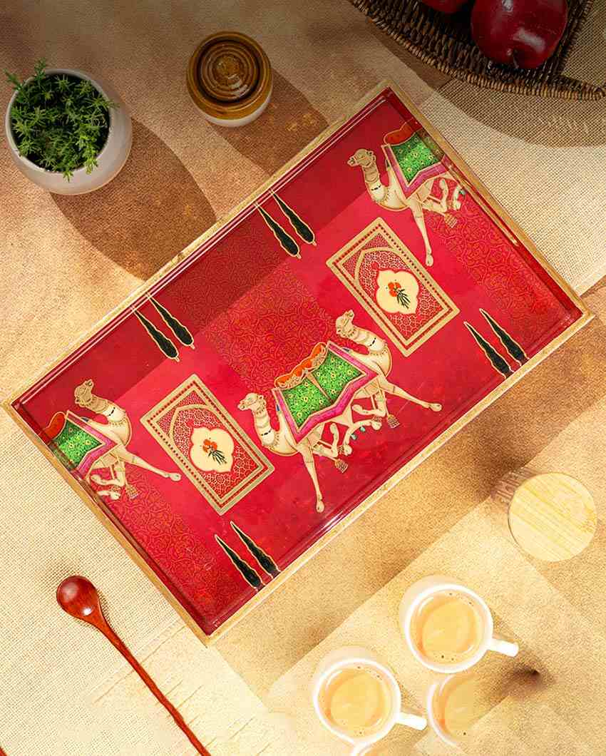 Large Rajwada Serving Mdf Wooden Tray | 16 x 10 x 2 inches