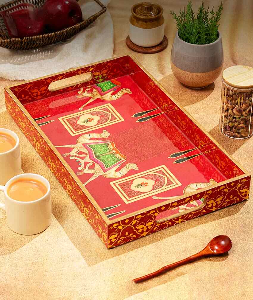 Large Rajwada Serving Mdf Wooden Tray | 16 x 10 x 2 inches