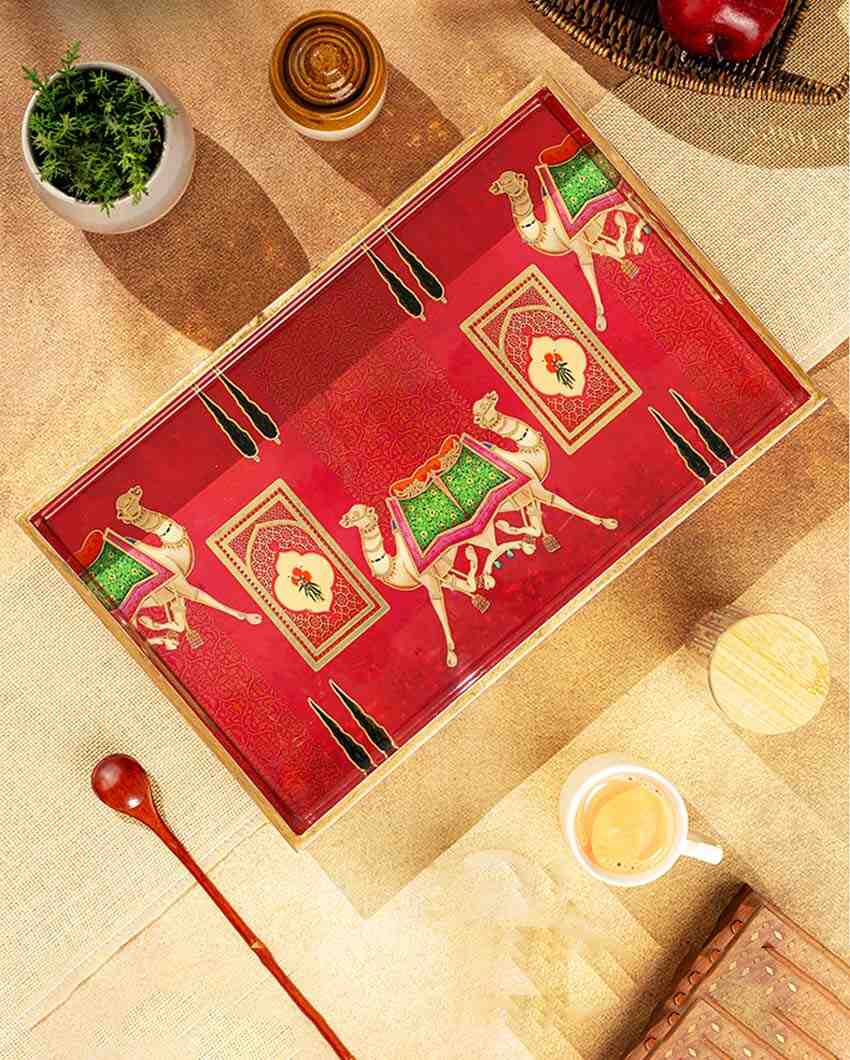 Large Rajwada Serving Mdf Wooden Tray | 16 x 10 x 2 inches