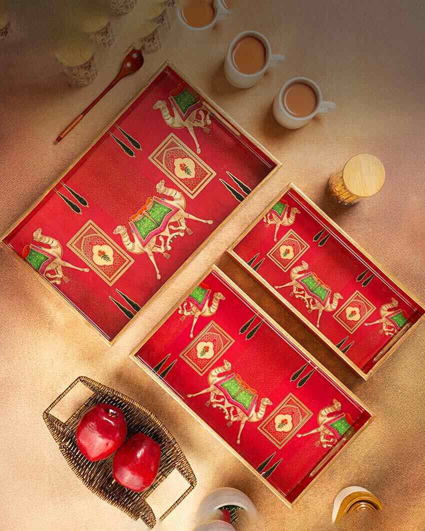 Rajwada Serving Mdf Wooden Trays | Set Of 3