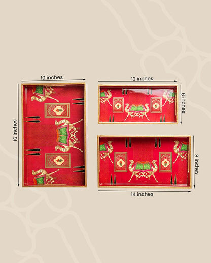 Rajwada Serving Mdf Wooden Trays | Set Of 3