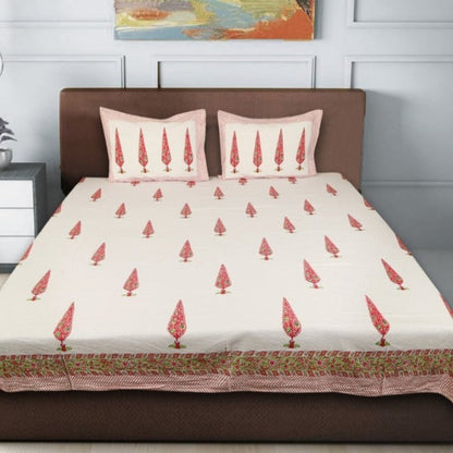 Red Palm Long Cotton Bedding Set | Double Size | 90 x 108 Inches