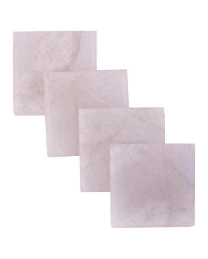 Rose Quartz Square Stone Coaster | Set of 4