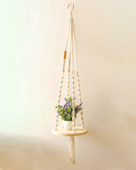 Round Pine Cotton & Wood Hanging Shelves | 10 x 38 inches | 0.4 kg