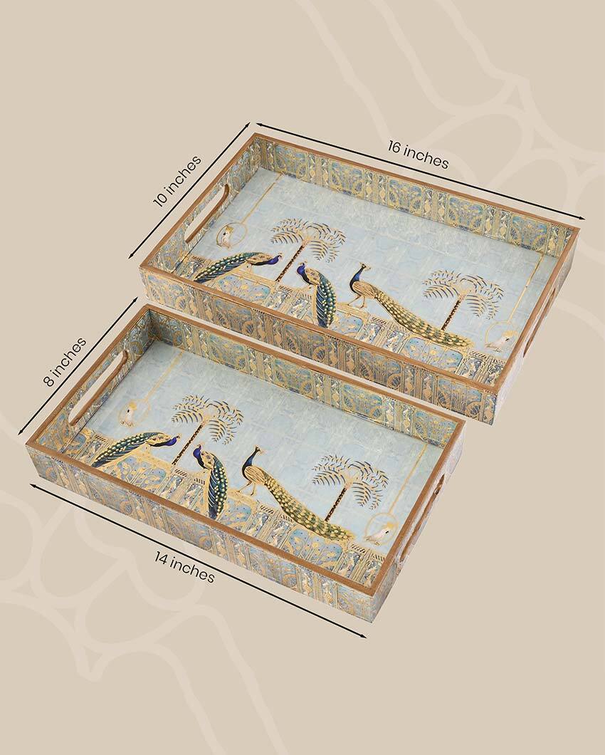 Royal Blue Classic Peacock Serving Mdf Trays | Set Of 2