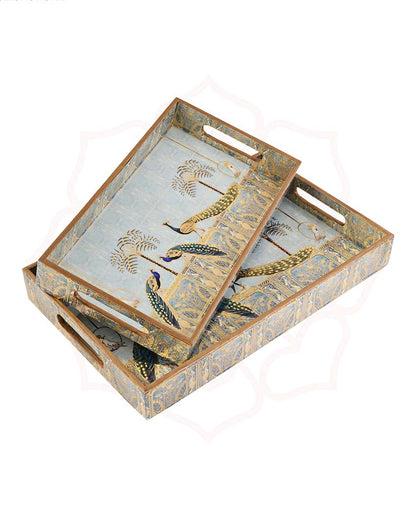 Royal Blue Classic Peacock Serving Mdf Trays | Set Of 2