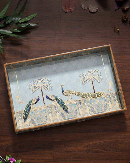 Large Royal Blue Peacock Serving Mdf Tray | 16 x 10 x 2 inches