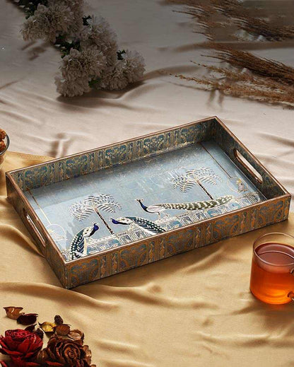 Large Royal Blue Peacock Serving Mdf Tray | 16 x 10 x 2 inches