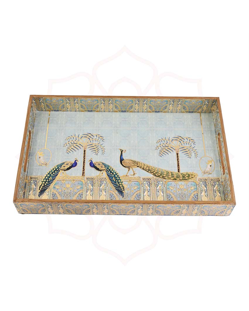 Large Royal Blue Peacock Serving Mdf Tray | 16 x 10 x 2 inches