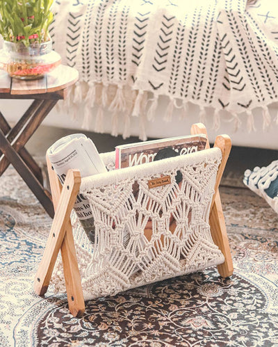 Rustic Cotton & Wood Storage Rack