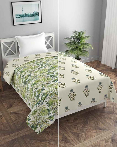 Reversible Green Coconut Tree & Flower Shape Printed Kids Comfy Quilts Cover