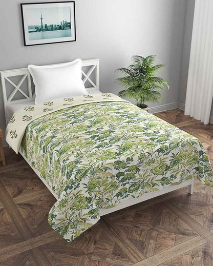 Reversible Green Coconut Tree & Flower Shape Printed Kids Comfy Quilts Cover With Zipper