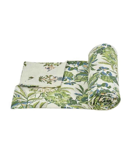 Reversible Green Coconut Tree & Flower Shape Printed Kids Comfy Quilts Cover With Zipper