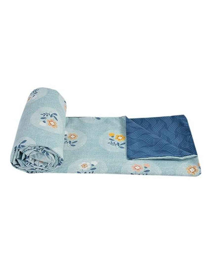 Reversible Blue Lehar & Flower in Circle Printed Kids Comfy Quilts Cover With Zipper