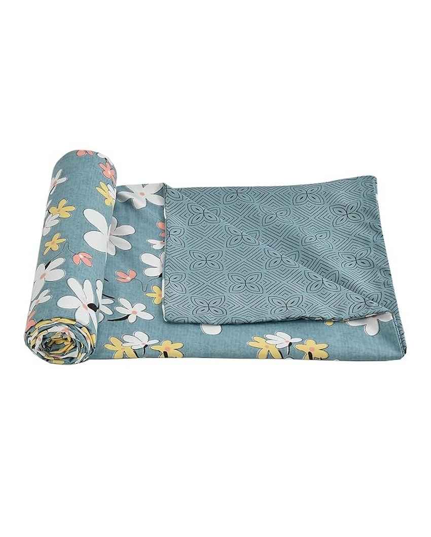 Reversible Chromatic Flower Bunch & Square Printed Kids Comfy Quilts Cover With Zipper