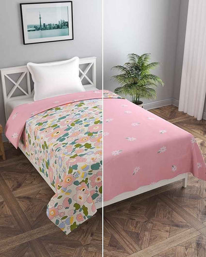 Reversible Pink Flowers & Ground Printed Kids Comfy Quilts Cover