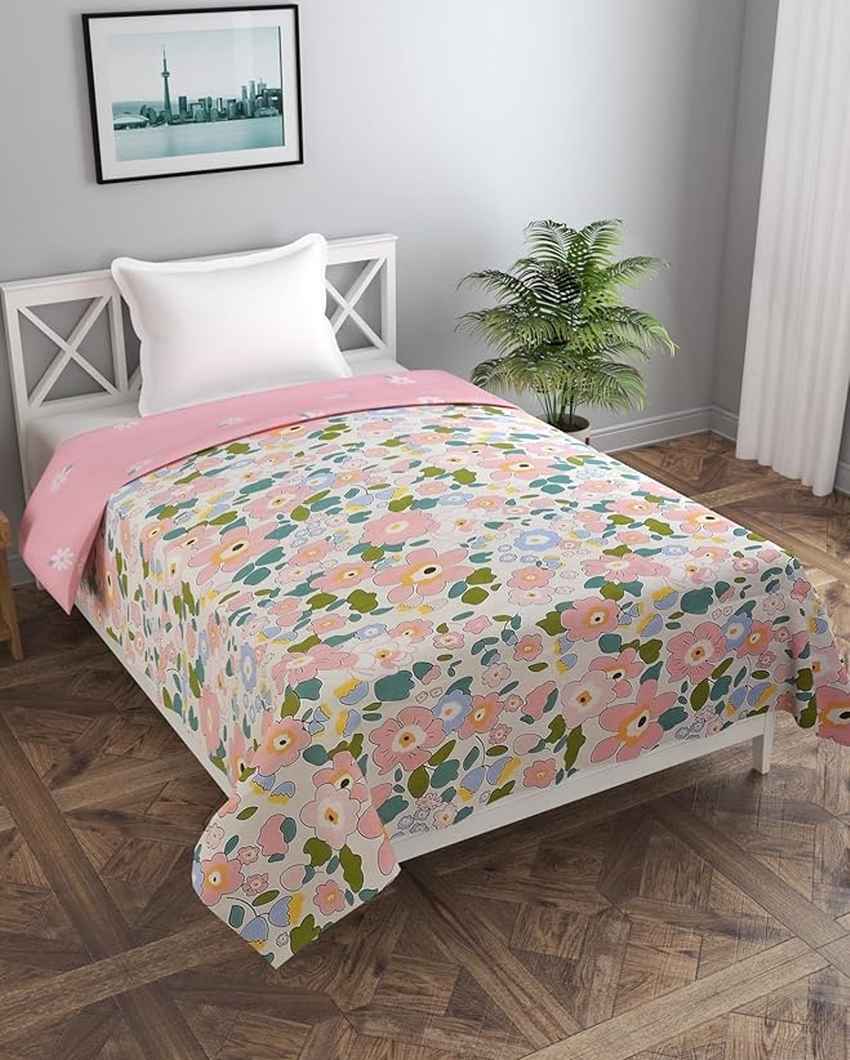 Reversible Pink Flowers & Ground Printed Kids Comfy Quilts Cover