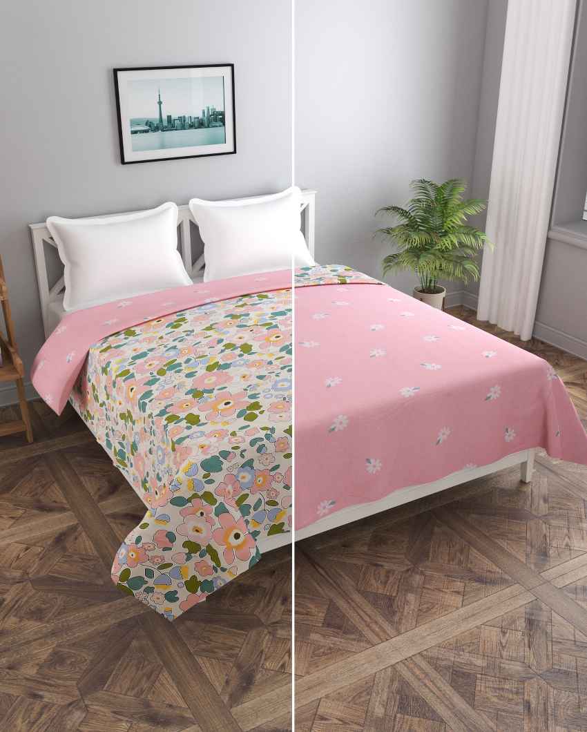 Reversible Pink Flowers & Ground Printed Kids Comfy Quilts Cover