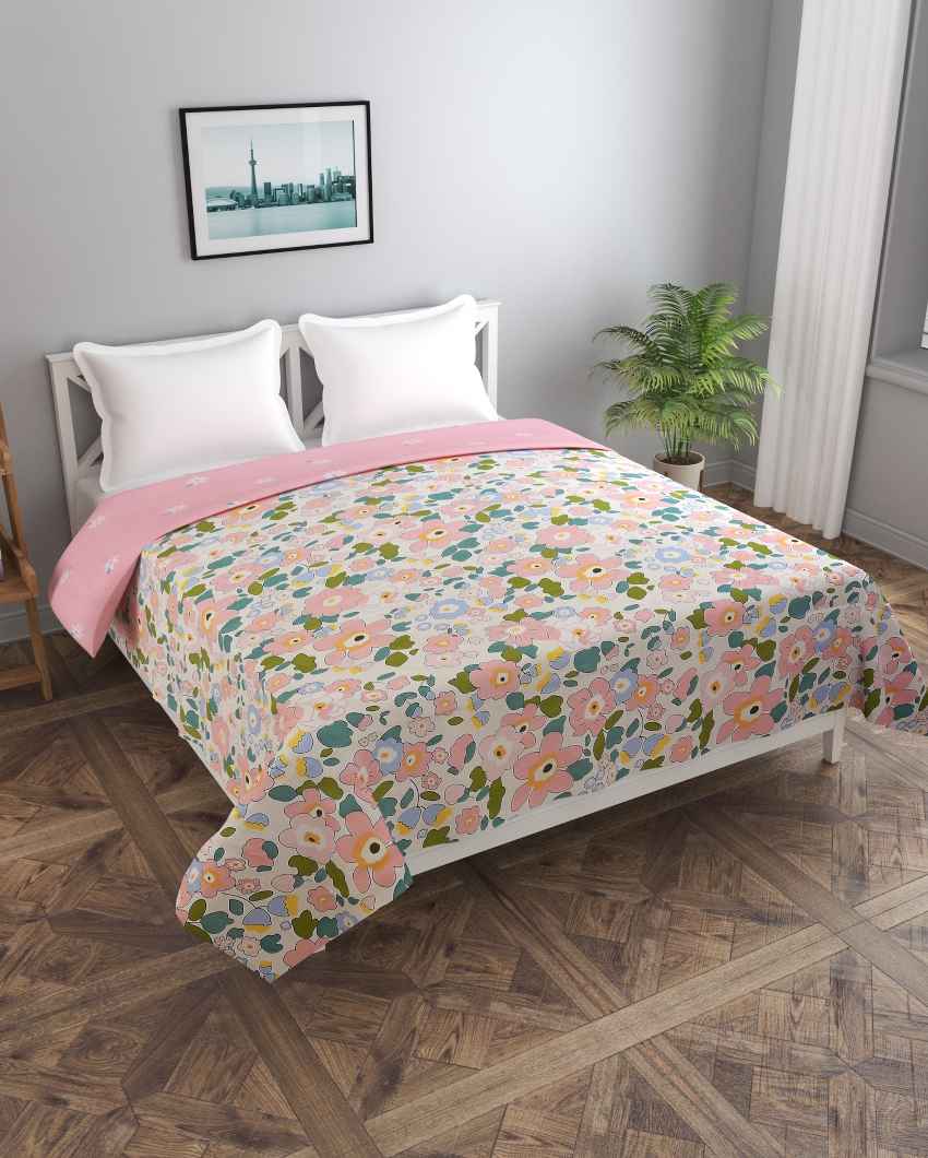 Reversible Pink Flowers & Ground Printed Kids Comfy Quilts Cover