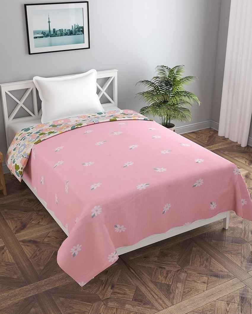 Reversible Pink Flowers & Ground Printed Kids Comfy Quilts Cover