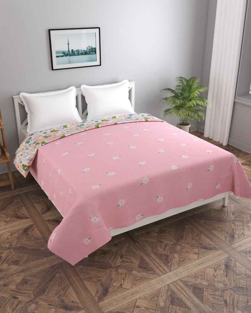 Reversible Pink Flowers & Ground Printed Kids Comfy Quilts Cover