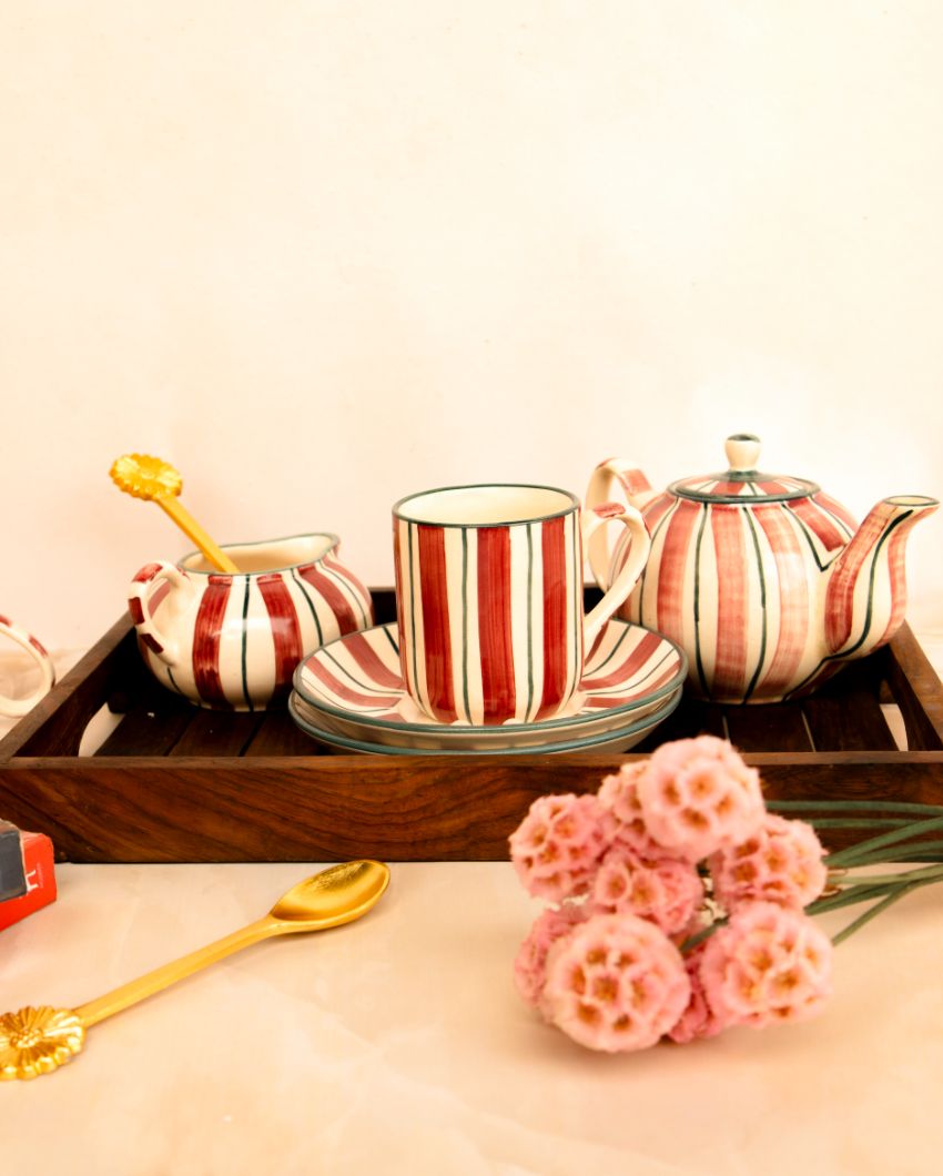 Crimson Stripes Ceramic Tea Set